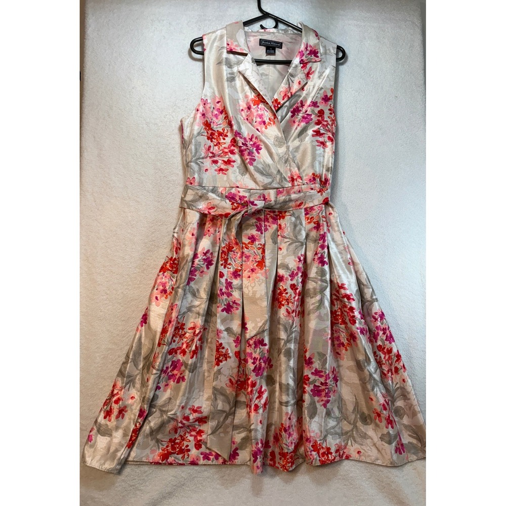 Jessica Howard Floral Metallic Wrap Dress Pink Orange Silver JH6M9886 Size 14